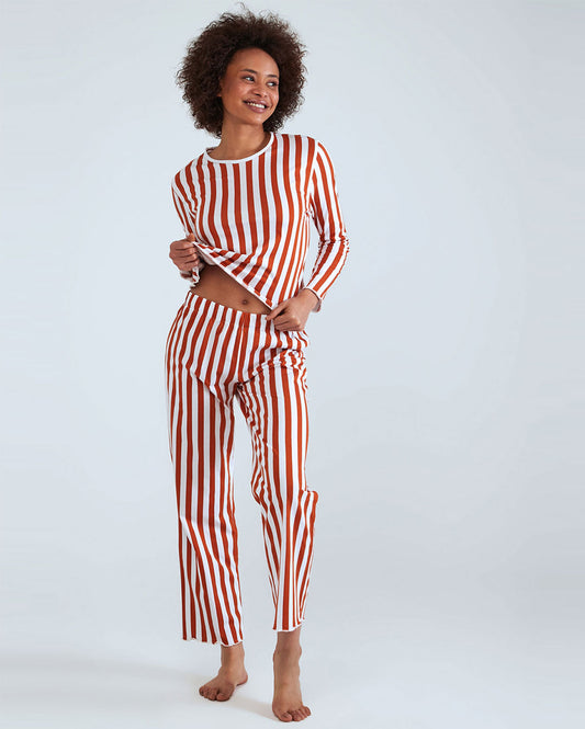 Long Sleeve Striped Pyjama Set Orange