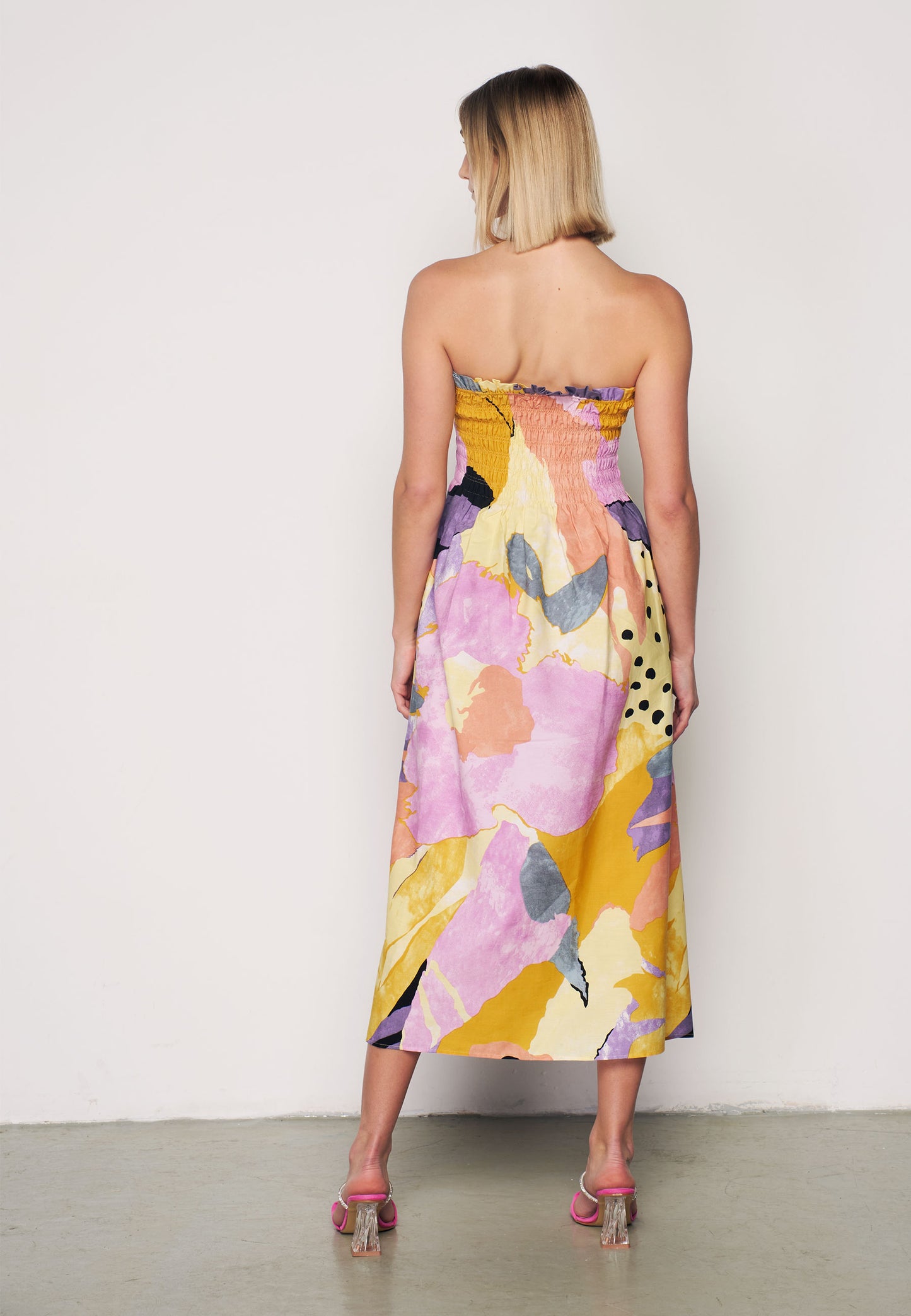 Sleeveless Patterned Sundress - Pink & Yellow