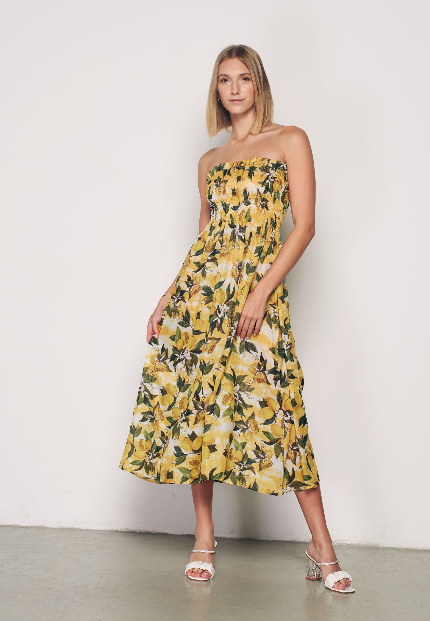 Sleeveless Patterned Sundress - Yellow & Green