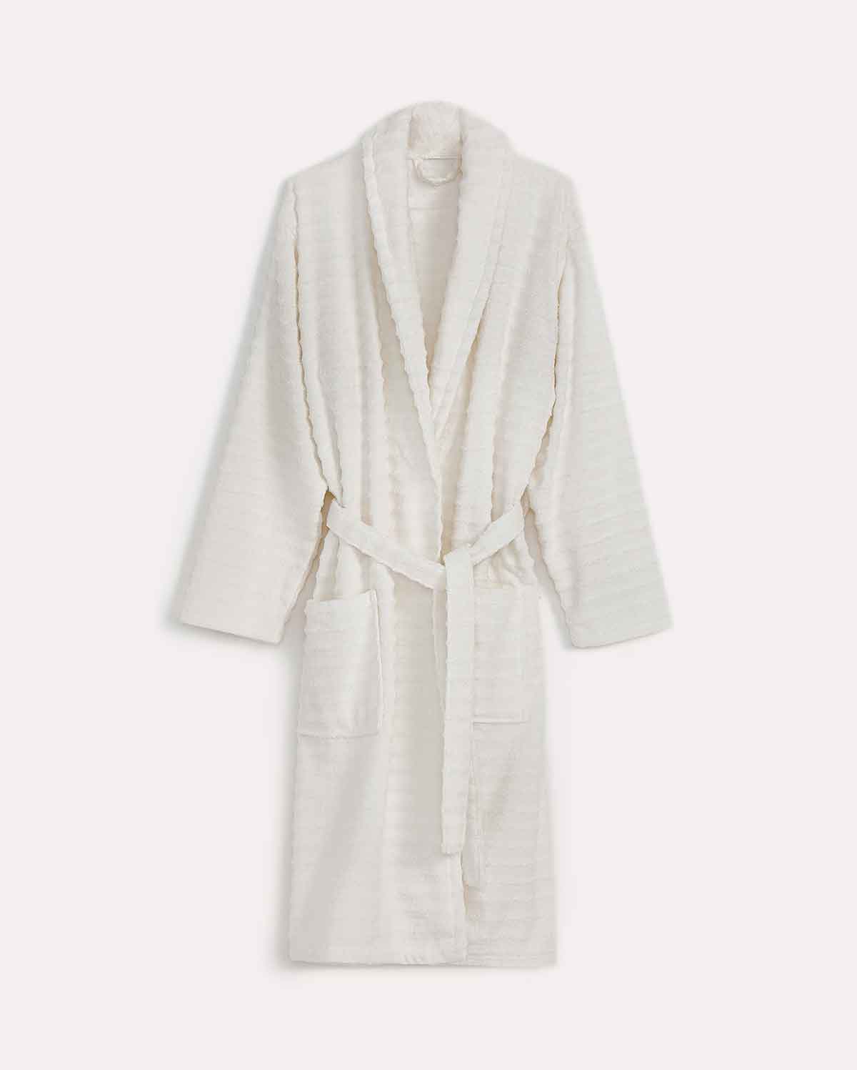 Ribbed Cotton Bathrobe - Cream