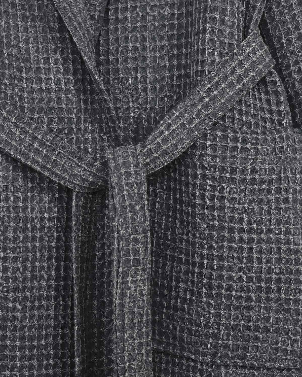 Hooded Washed Waffle Cotton Bathrobe - Grey