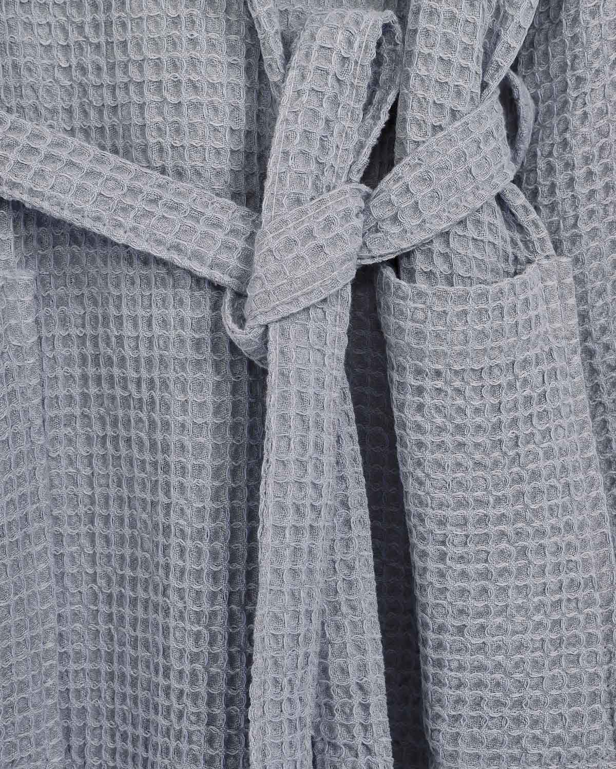 Hooded Washed Waffle Cotton Bathrobe - Indigo