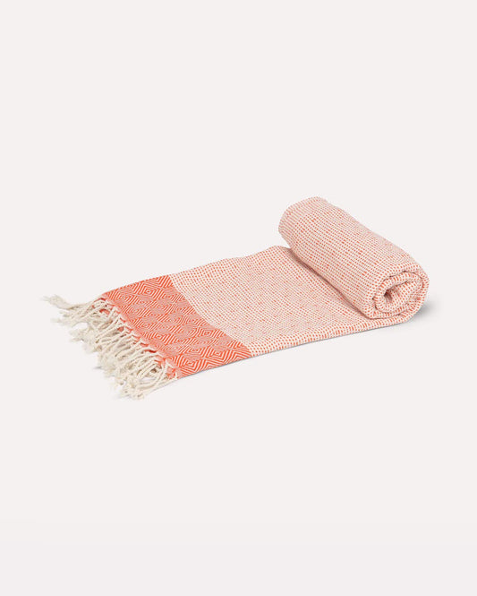 Cotton Peshtemal Towel-Orange & White