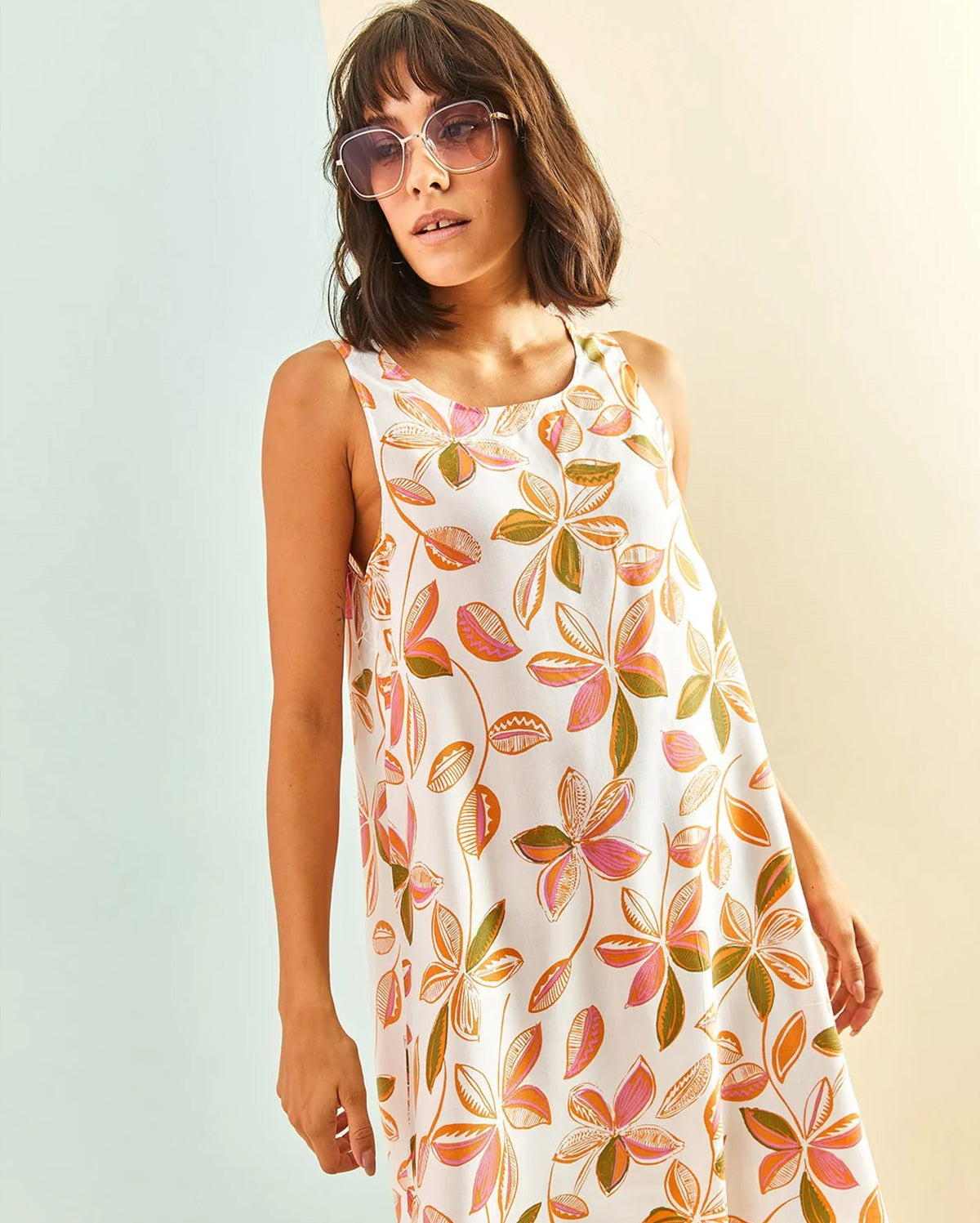 Multi-patterned Backless Dress - White & Orange