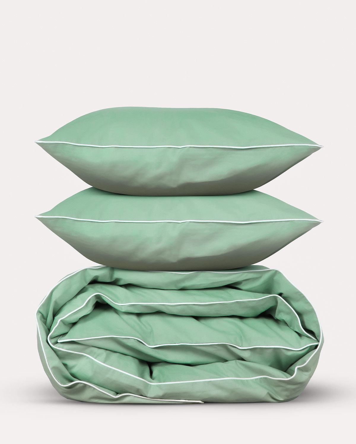 Classic Percale - Duvet Cover Set - Jade Green with White Piped Edge