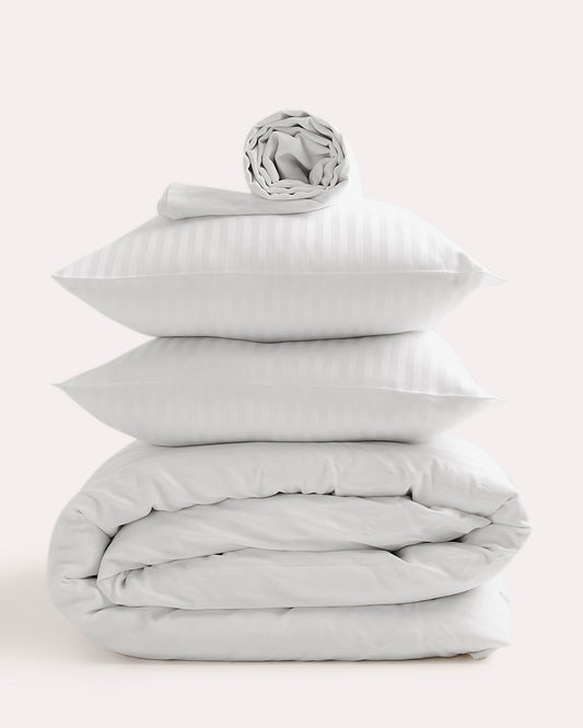 Sateen Stripe - Core Bedding Set (Flat) - White