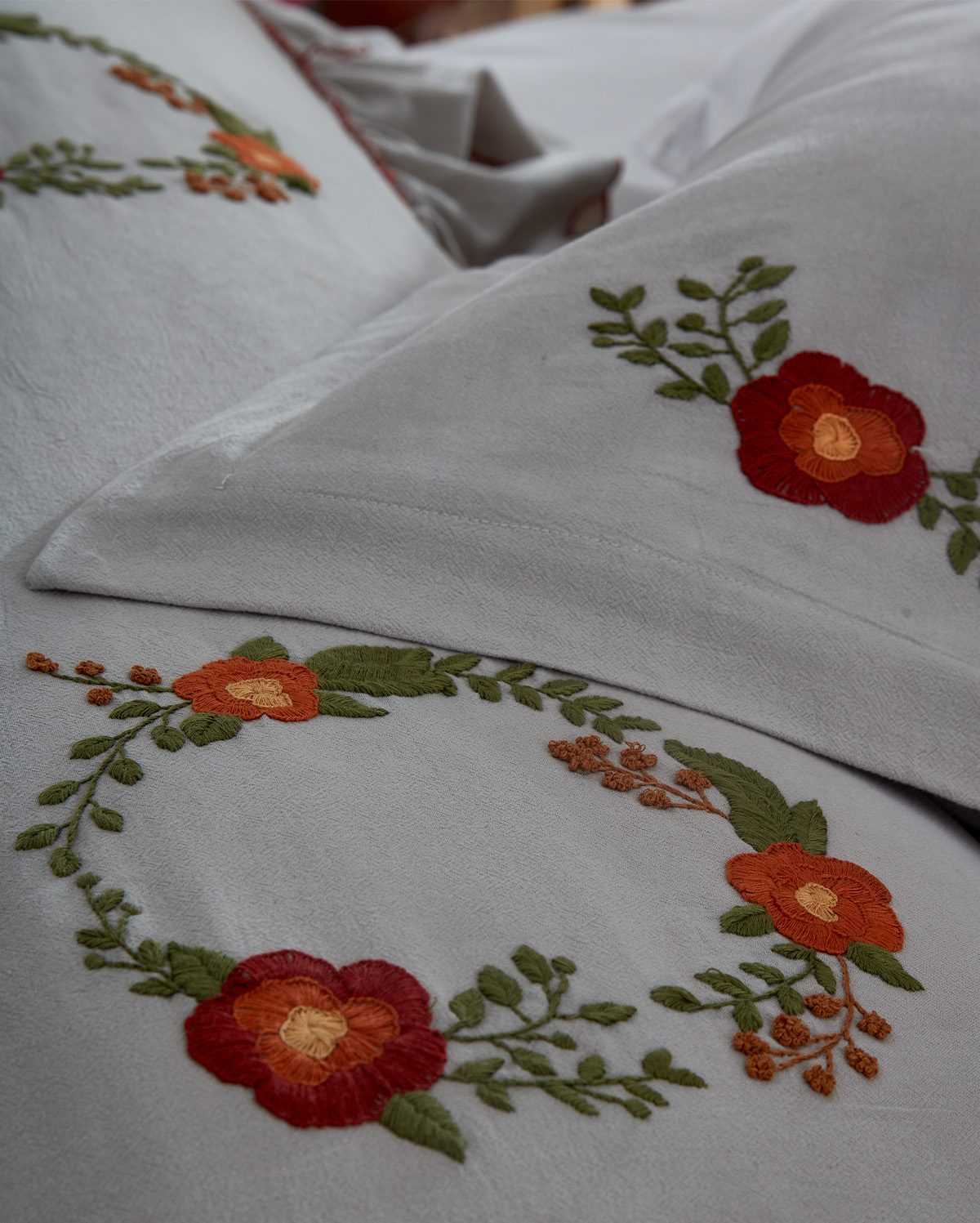 Embroidered Duvet Cover Set - Beige