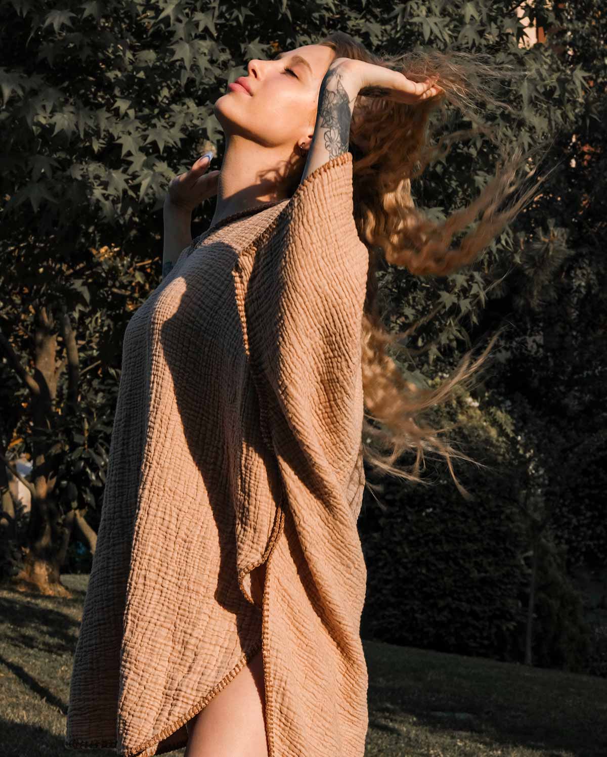 Cocoon Cotton Poncho-Sunset