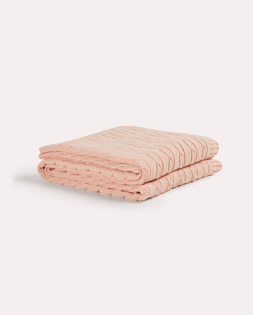 Braid Cable Knitted 100% Cotton Blanket - Pink - Ocoza