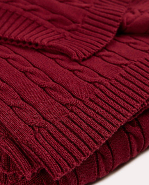 Braid Cable Knitted 100% Cotton Blanket - Burgundy - Ocoza