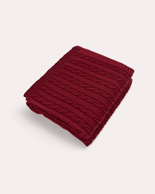 Braid Cable Knitted 100% Cotton Blanket - Burgundy - Ocoza