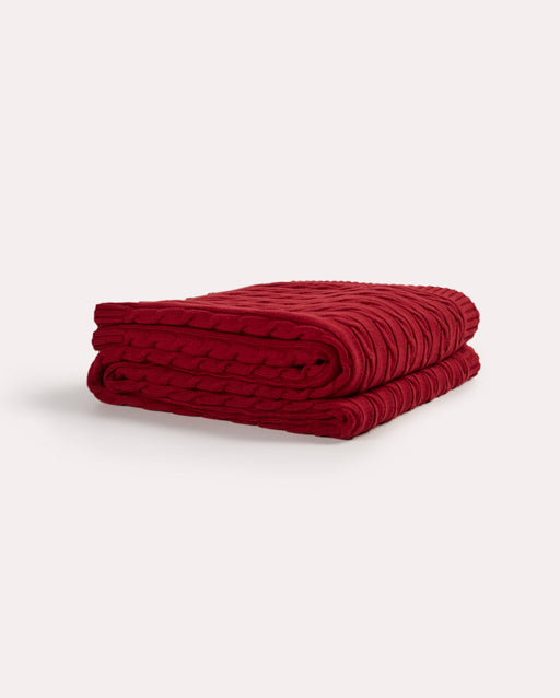 Braid Cable Knitted 100% Cotton Blanket - Burgundy - Ocoza