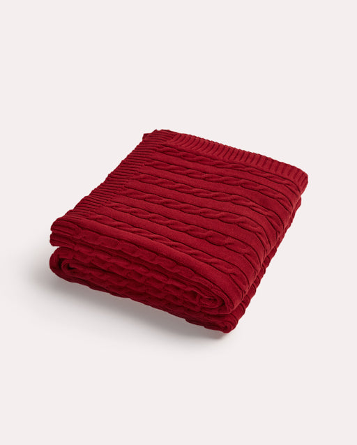 Braid Cable Knitted 100% Cotton Blanket - Burgundy - Ocoza