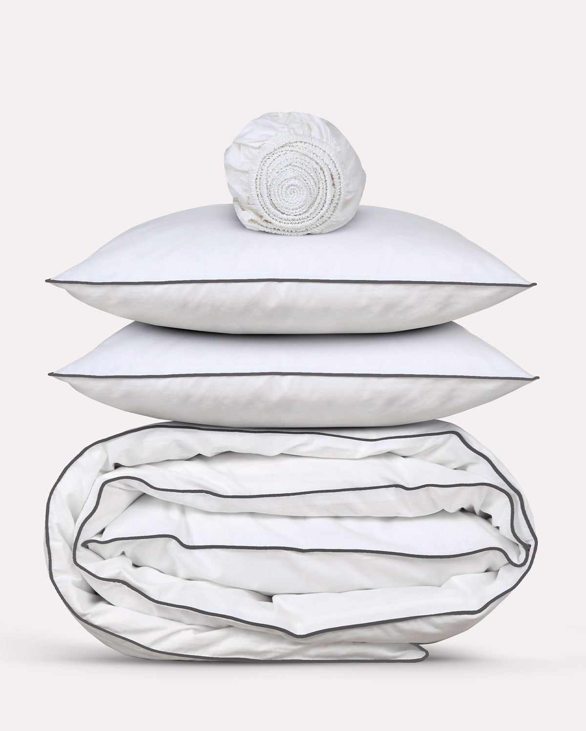 Classic Percale - Core Bedding Set - White with Anthracite Piped Edge