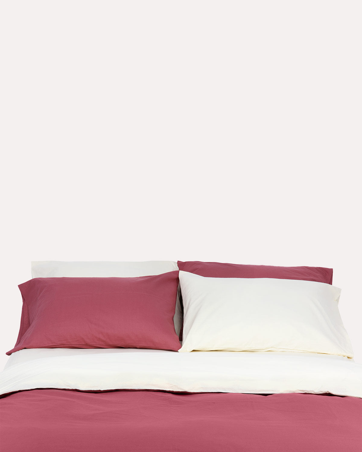 Reversible Percale Duvet Cover- Carmine & Ecru