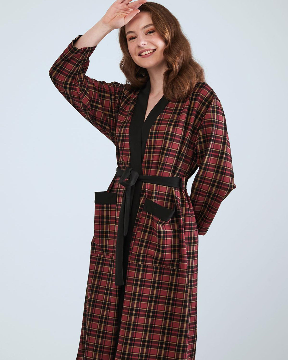 Printed Dressing Gown - Burgundy Check