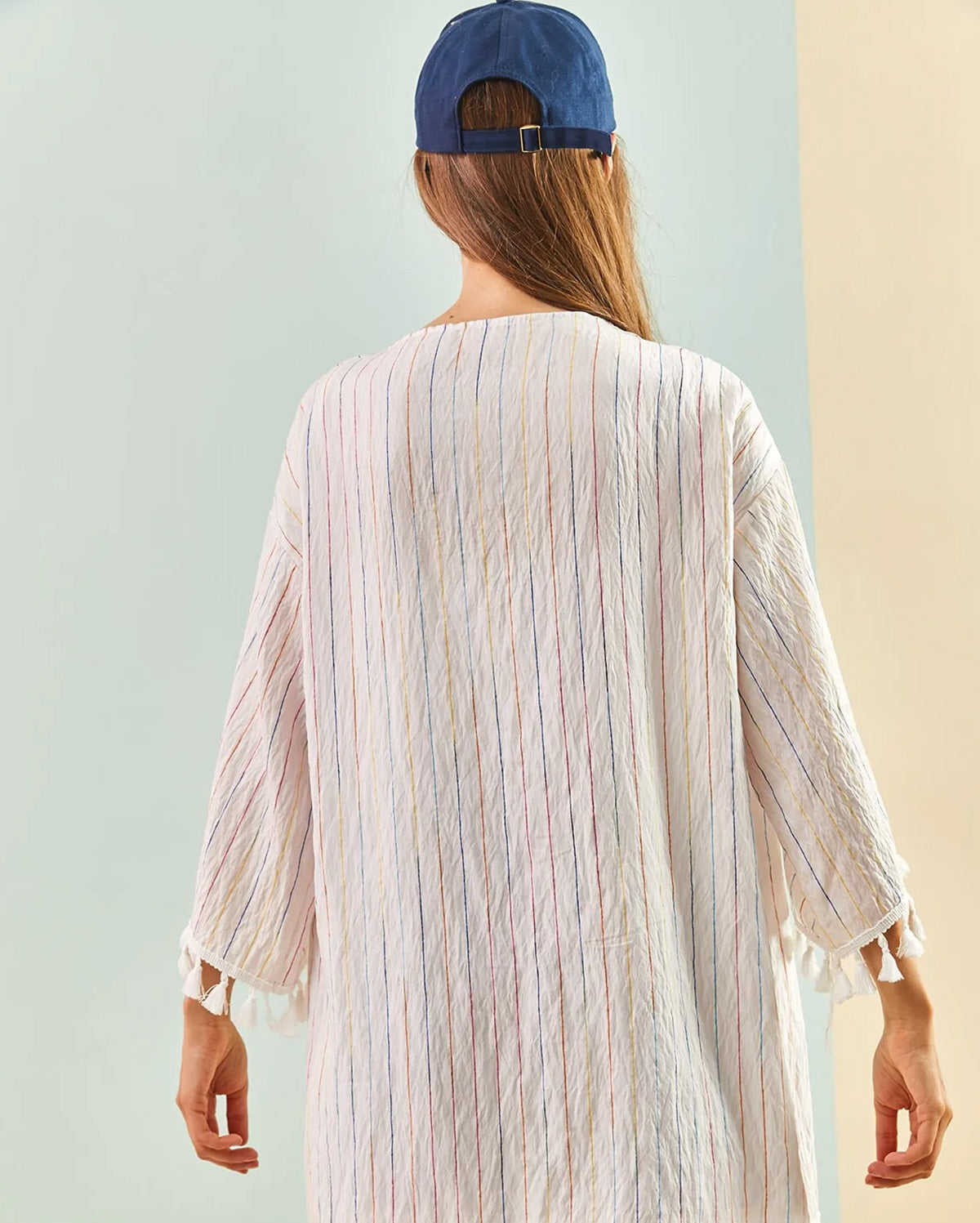 Colourful Striped Kimono - White