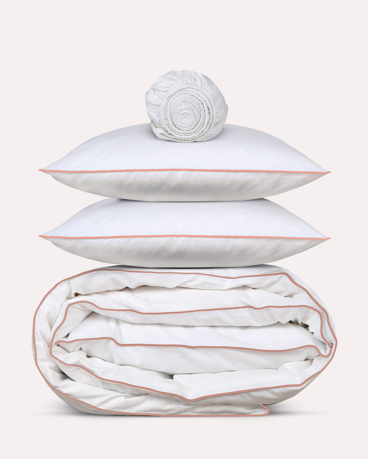 Classic Percale - Core Bedding Set - White with Peach Piped Edge