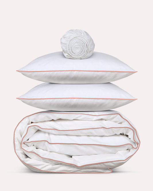 Classic Percale - Core Bedding Set - White with Peach Piped Edge