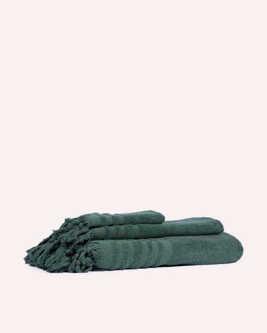 Ribbed Soft Cotton Towel Set - Green (3 Towels)