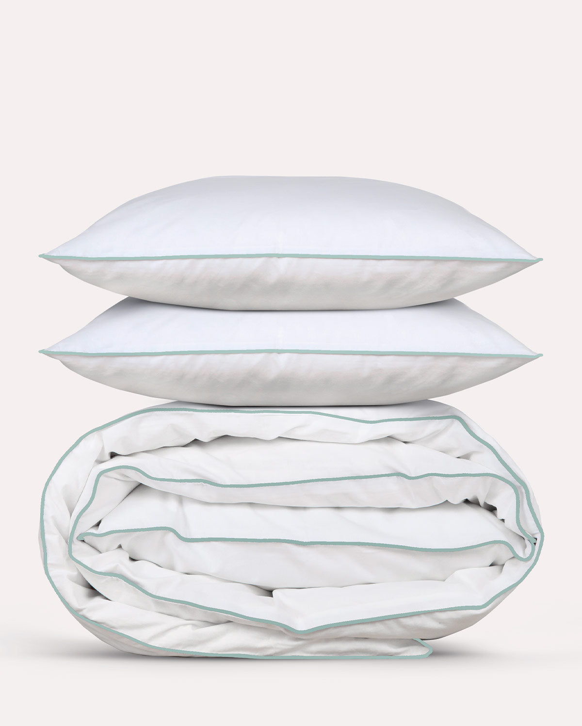 Classic Percale - Duvet Cover Set - White with Jade Green Piped Edge