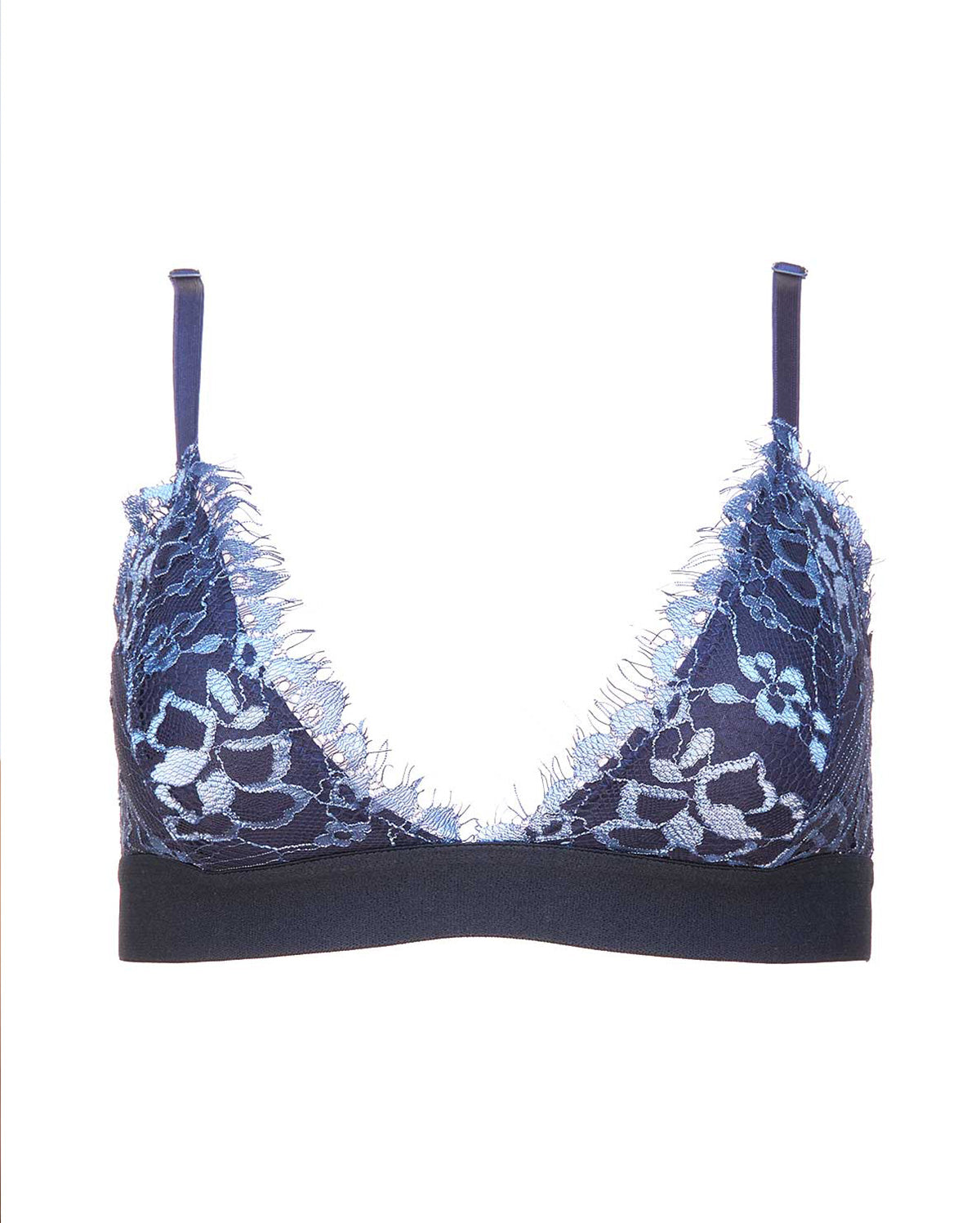 Athena Bralette Triangle Embroidery Lace Bra - Dark Blue