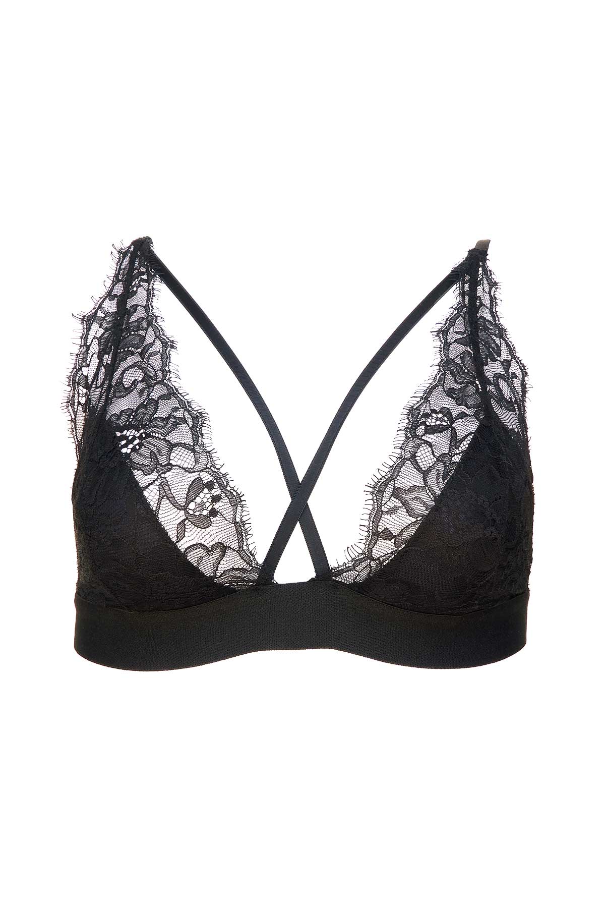 Cross Strap Lined Triangle Lace Bra Daisy Black