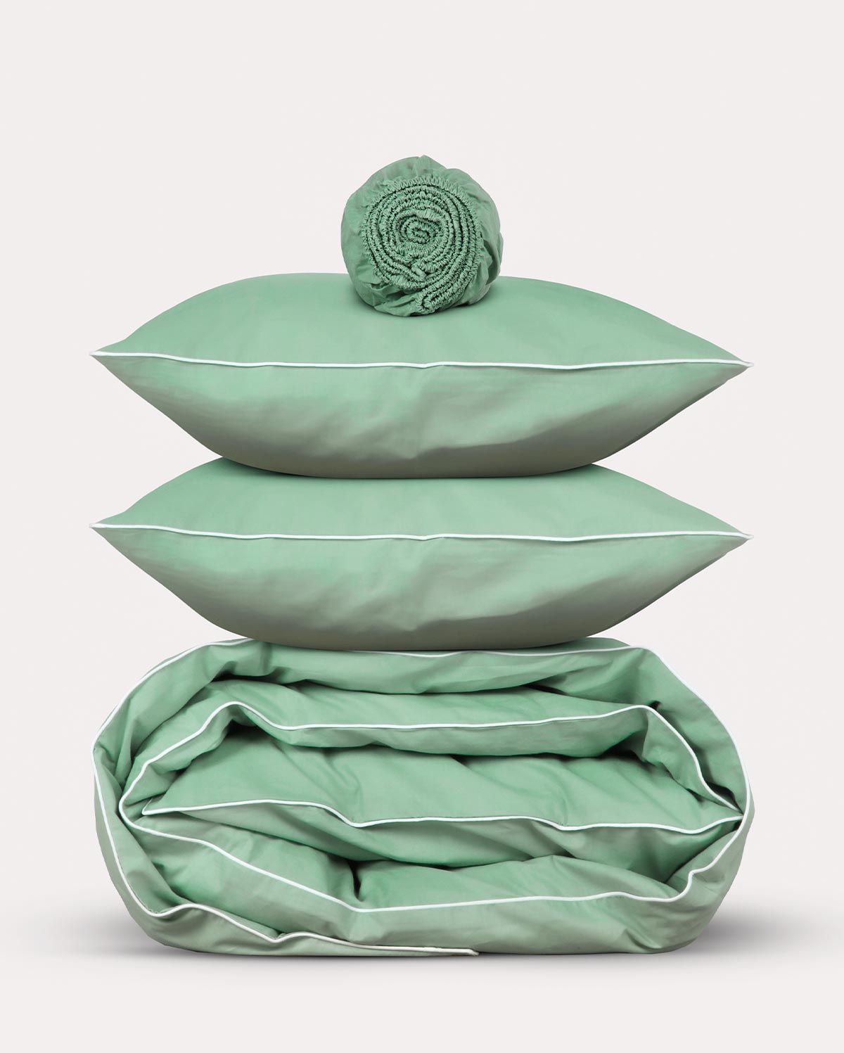 Classic Percale - Core Bedding Set - Jade Green with White Piped Edge