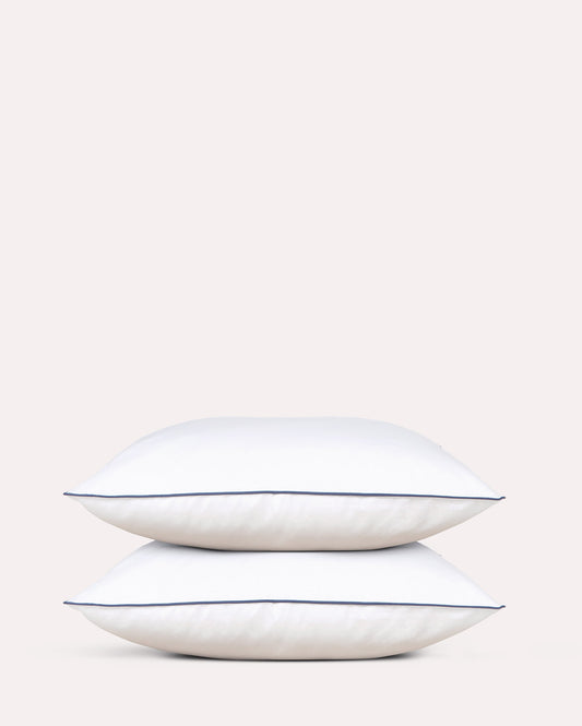 Classic Percale Pillowcase 2pcs- White with Navy Blue Pipe Edge