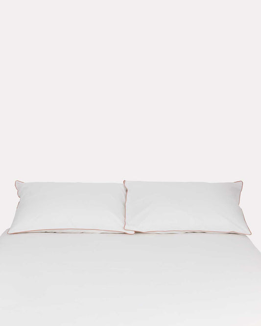 Classic Percale - Fitted Sheet Set- White with Peach Piped Edge