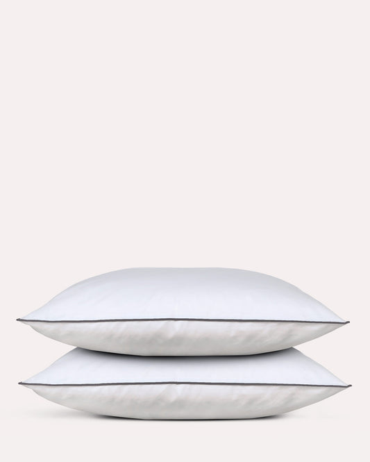 Classic Percale Pillowcase 2pcs- White with Anthracite Pipe Edge