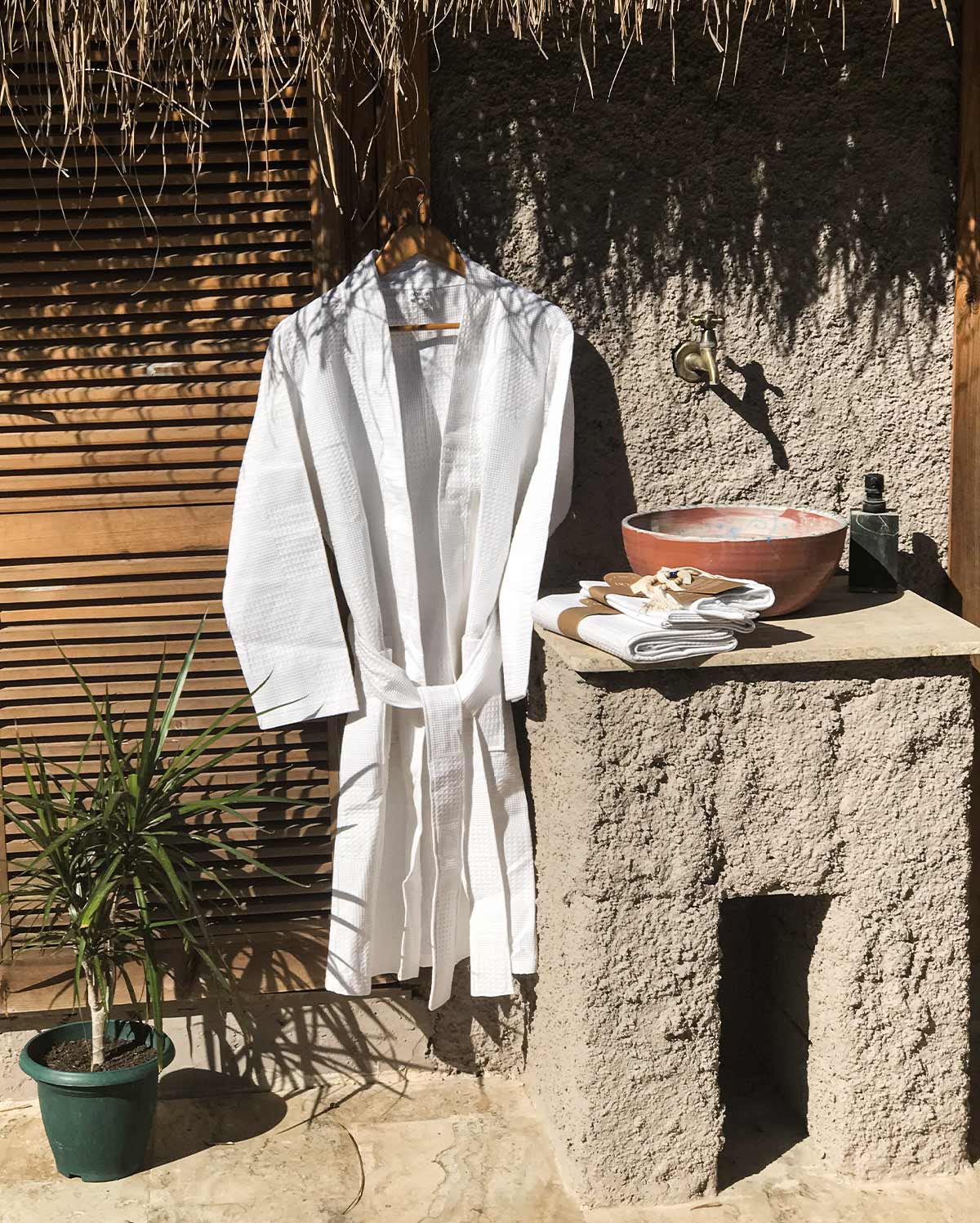 Santorini Cotton Bath Robe - White