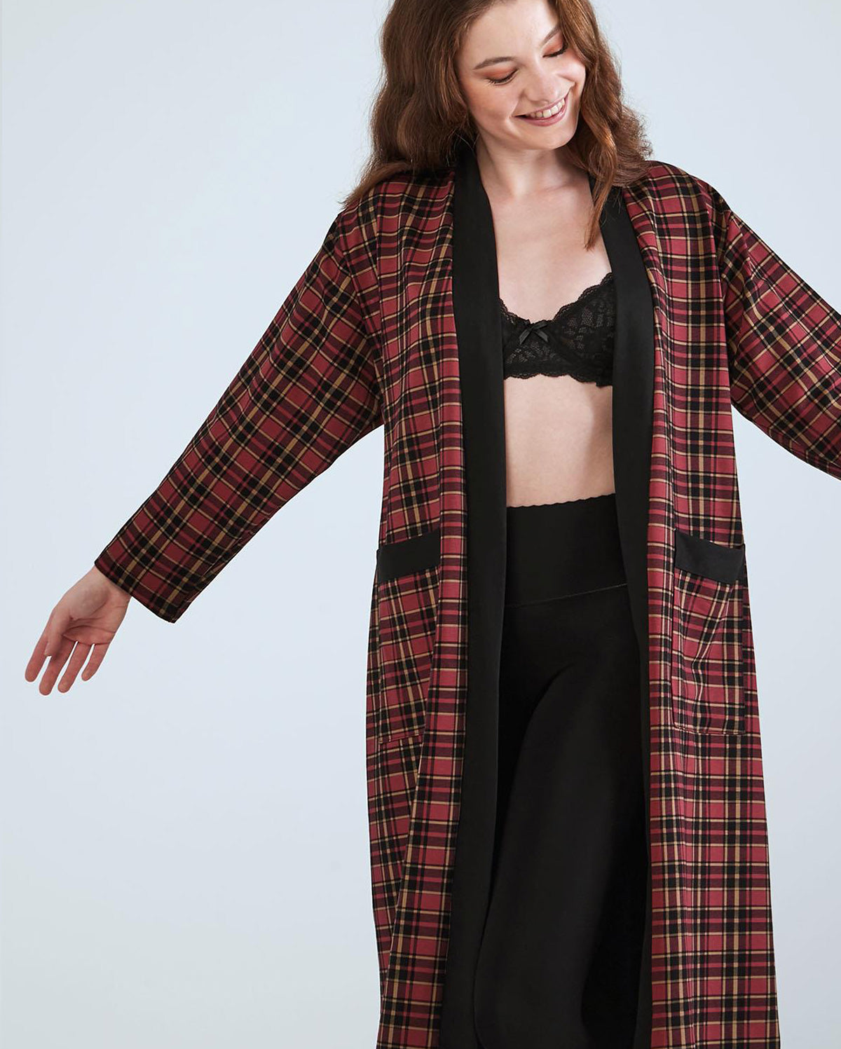 Printed Dressing Gown - Burgundy Check