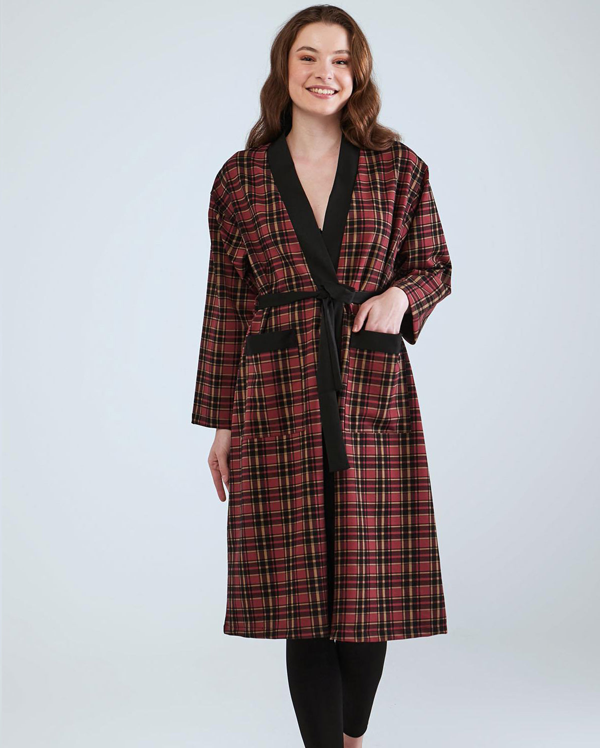 Printed Dressing Gown - Burgundy Check