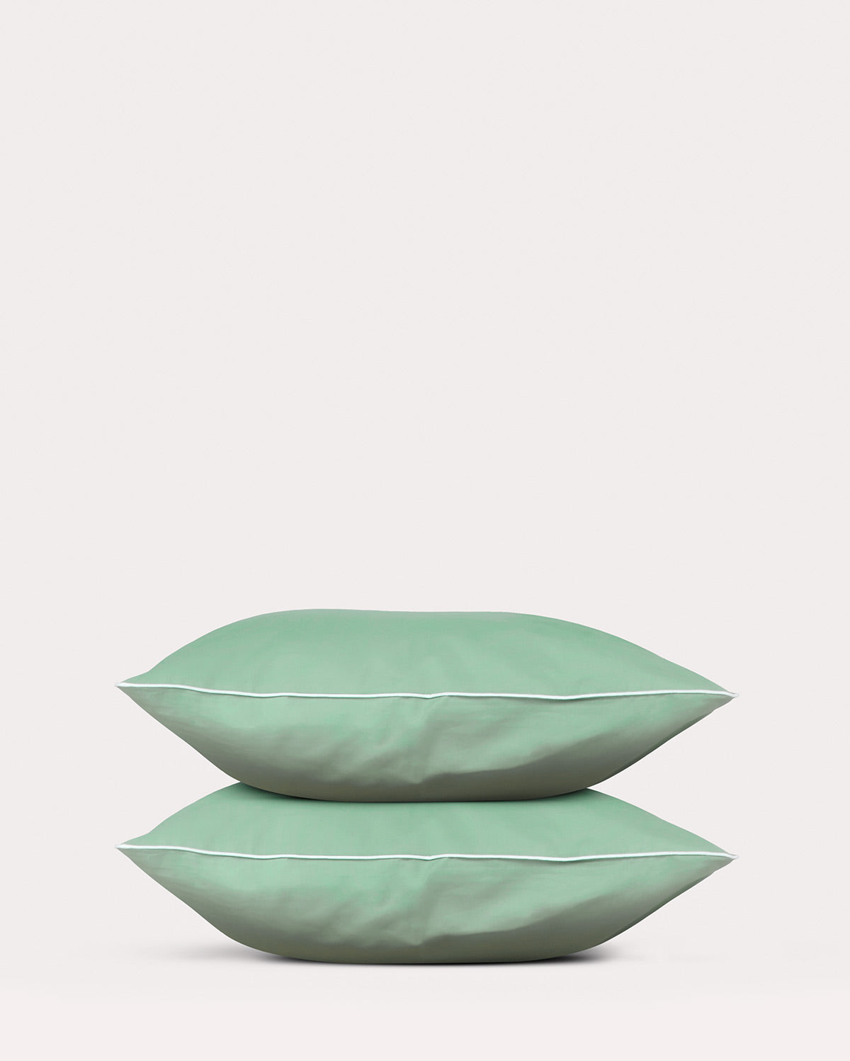 Classic Percale Pillowcase 2pcs- Jade Green with White Pipe Edge