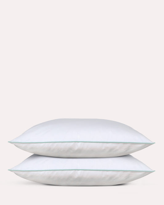 Classic Percale Pillowcase 2pcs- White with Jade Green Pipe Edge