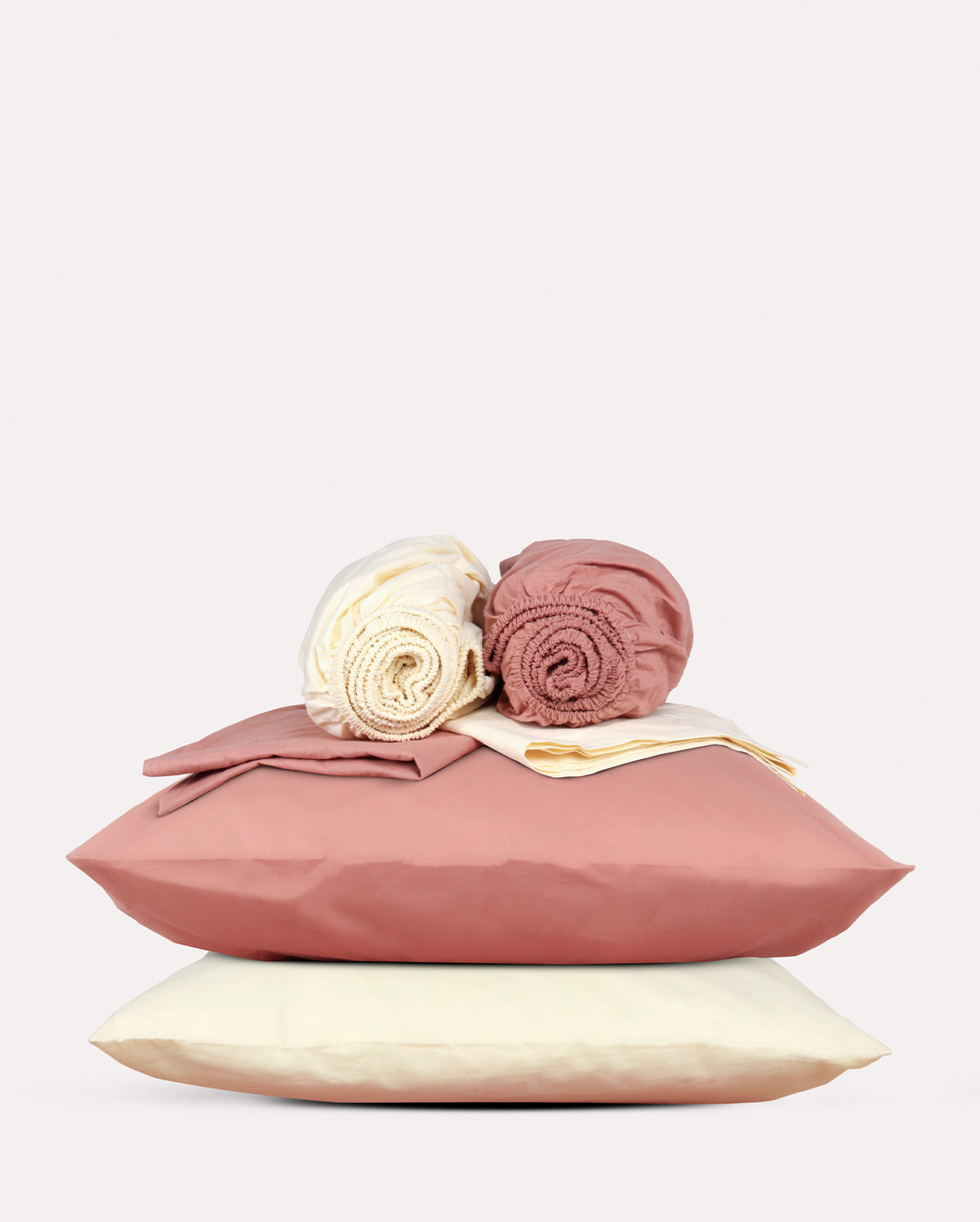 Reversible Percale Bedding Set - Peach & Ecru