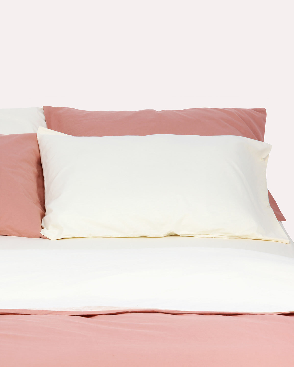 Reversible Percale Duvet Cover- Peach & Ecru