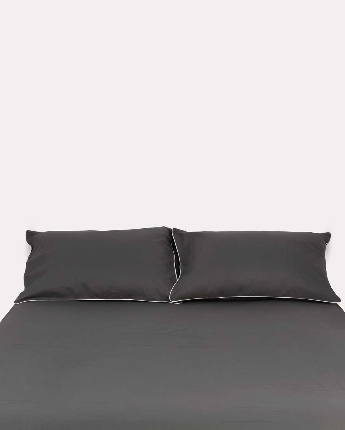 Classic Percale - Fitted Sheet Set- Anthracite with White Piped