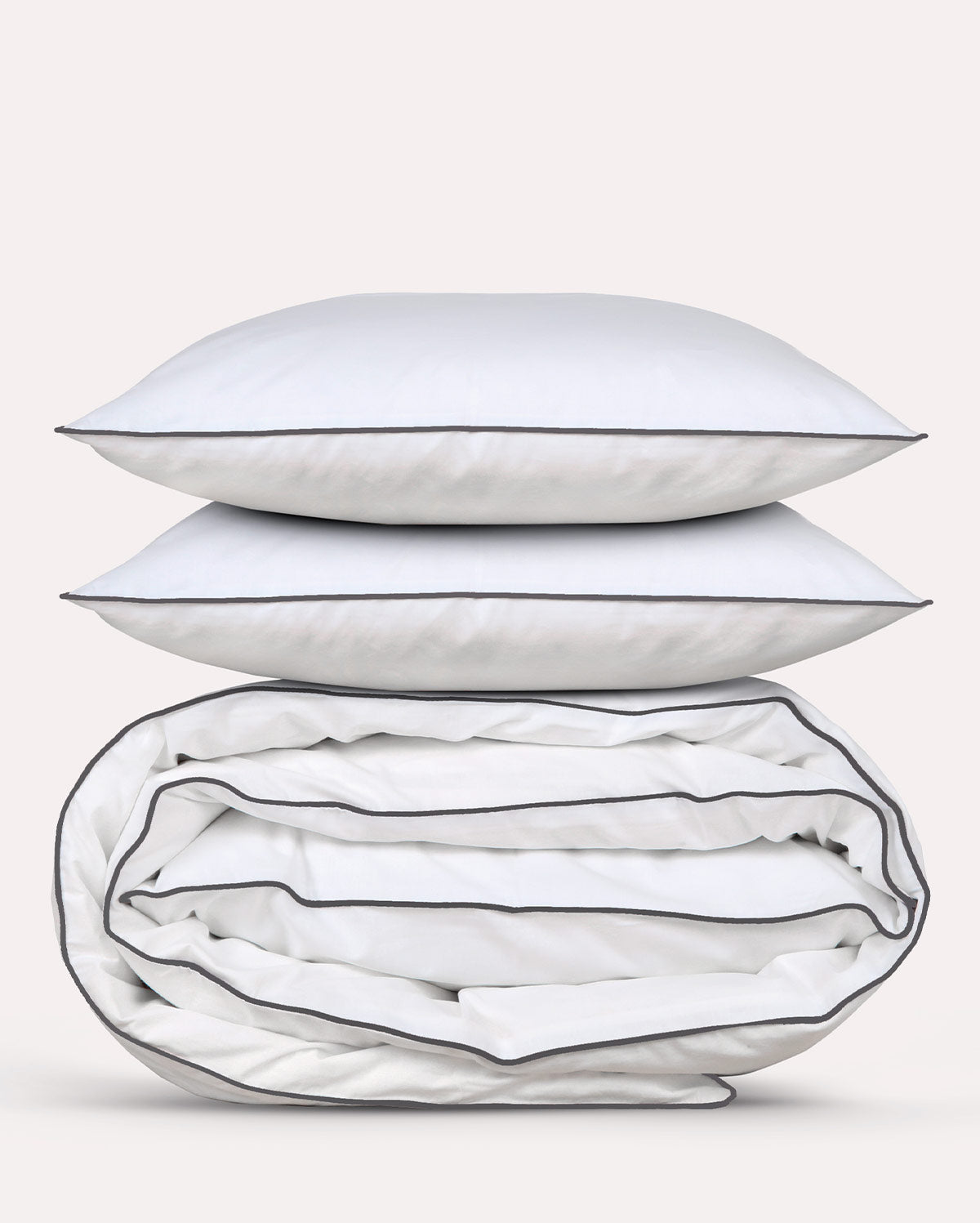 Classic Percale - Duvet Cover Set - White with Anthracite Piped Edge