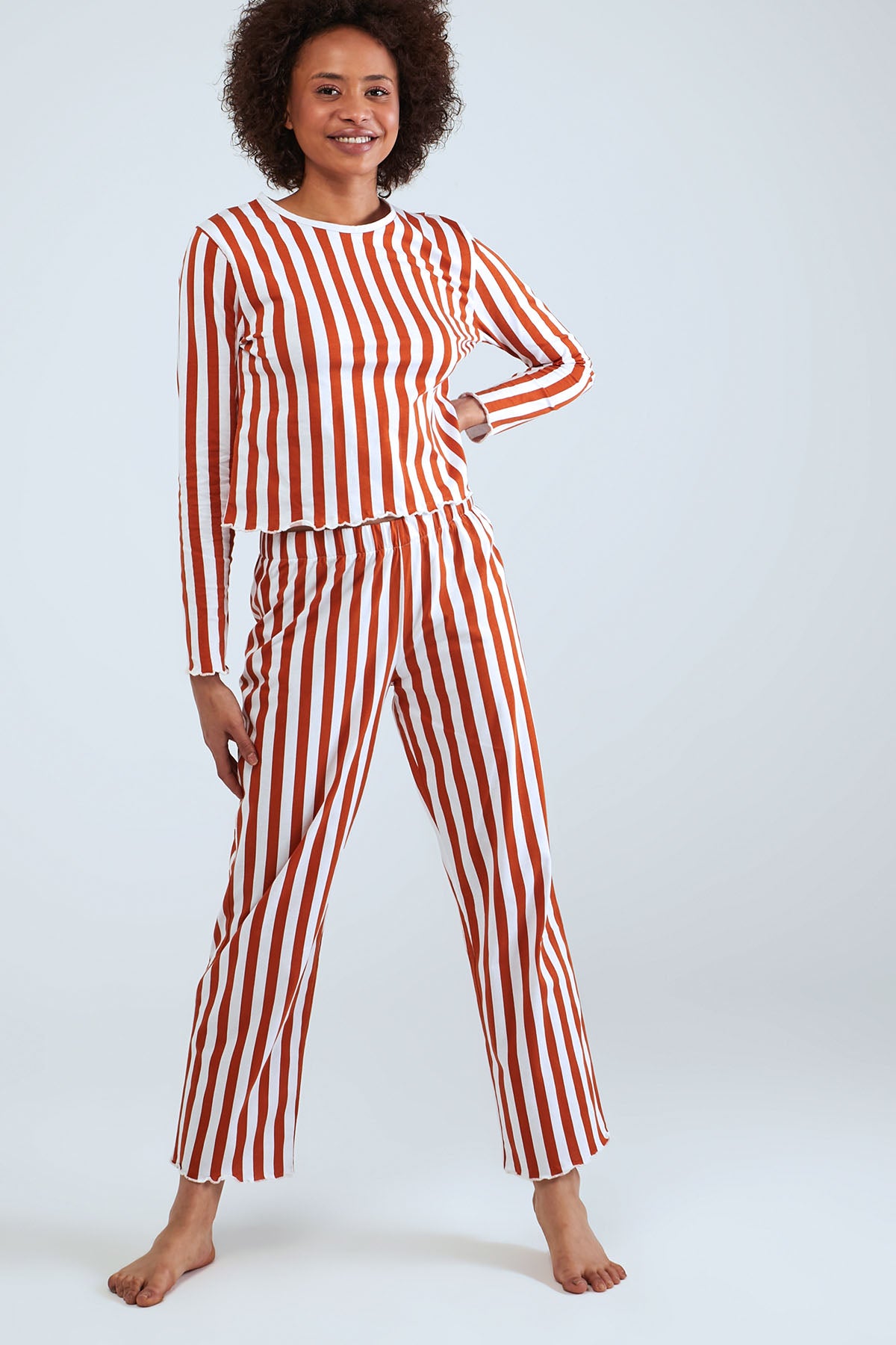 Long Sleeve Striped Pyjama Set Orange