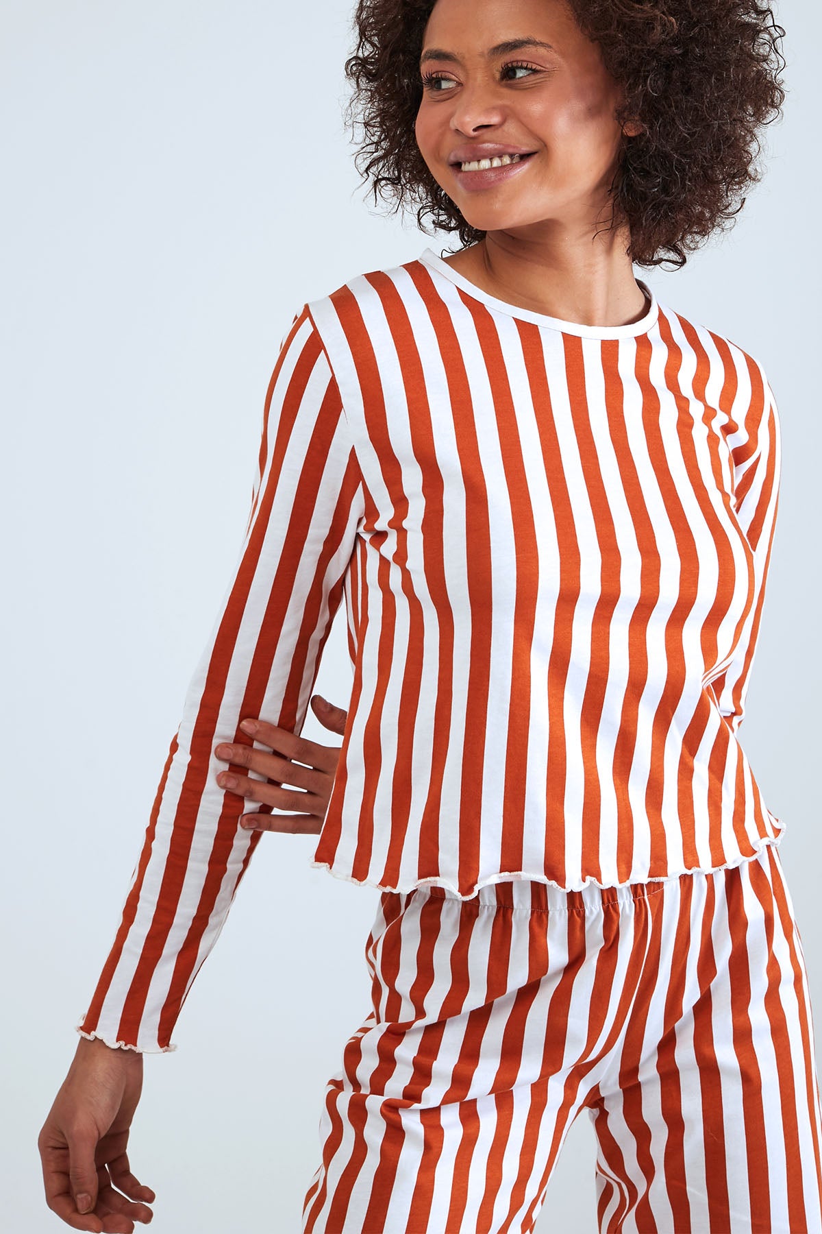 Long Sleeve Striped Pyjama Set Orange