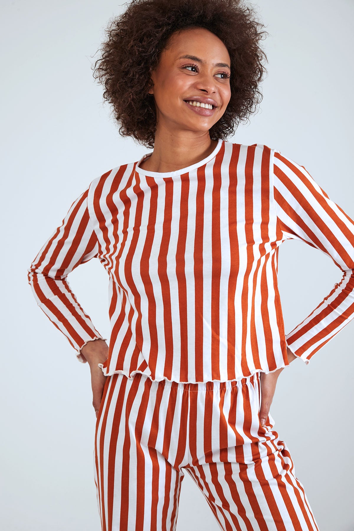 Long Sleeve Striped Pyjama Set Orange