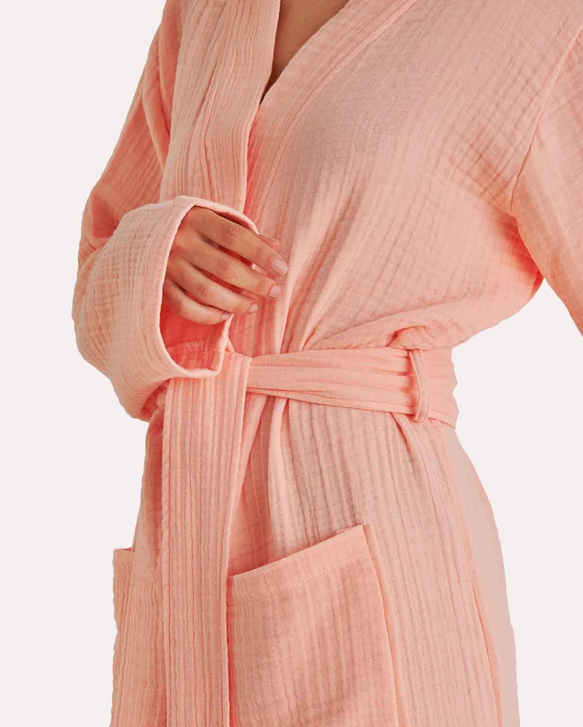 Muslin Cotton Bathrobe - Peach