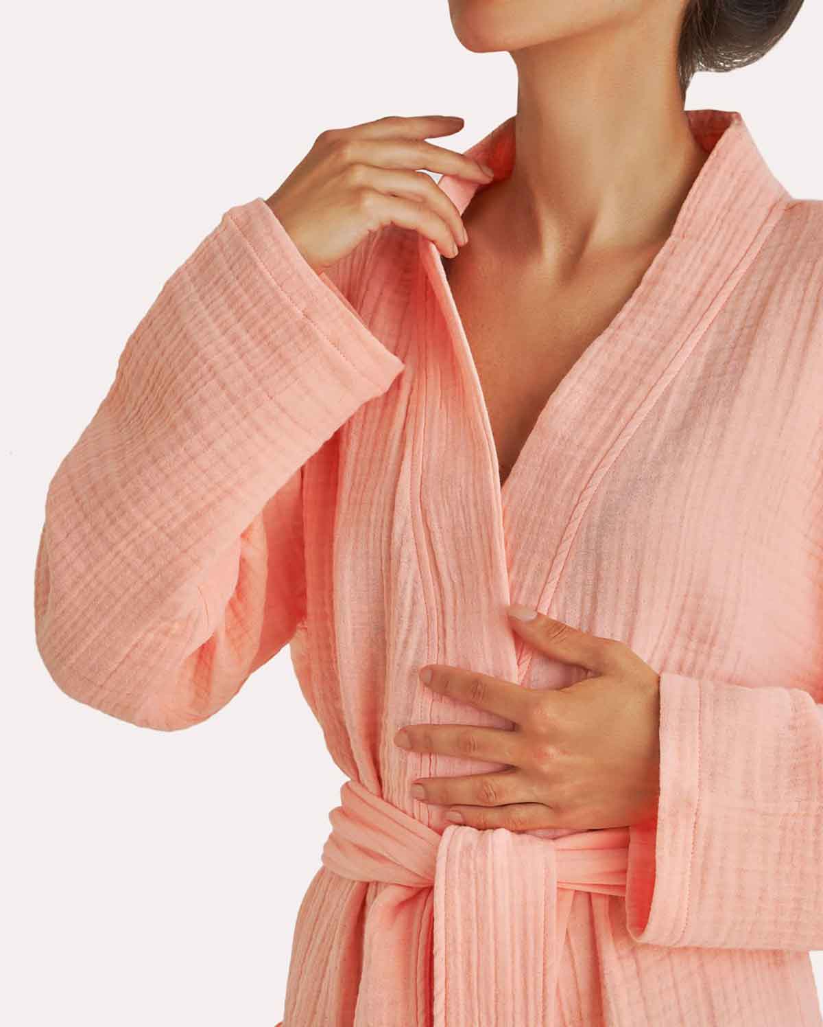 Muslin Cotton Bathrobe - Peach