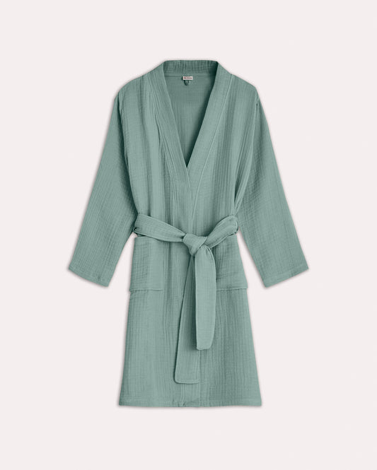 Muslin Cotton Bathrobe - Jade Green - Ocoza