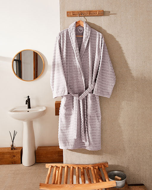 Ribbed Cotton Bathrobe - Dark Purple - Ocoza