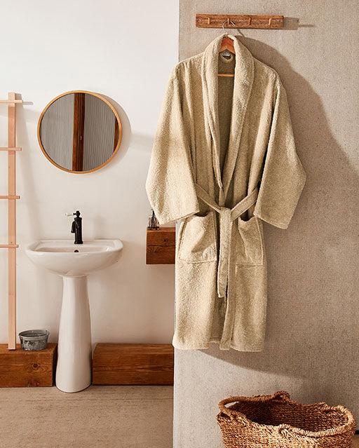 Cotton Bathrobe - Beige - Ocoza