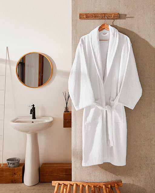 Cotton Bathrobe - White - Ocoza