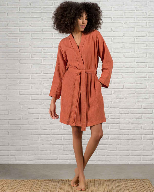 Muslin Cotton Bathrobe - Terracotta